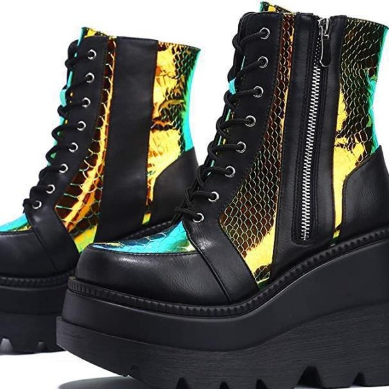 Women's Pink Holographic Platf - đánh giá và giá Street Fashion Punk