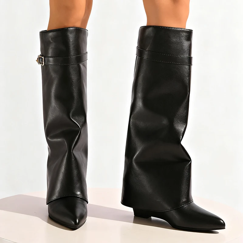 Black Pu Leather Knee High Boo - đánh giá và giá Street Fashion Punk
