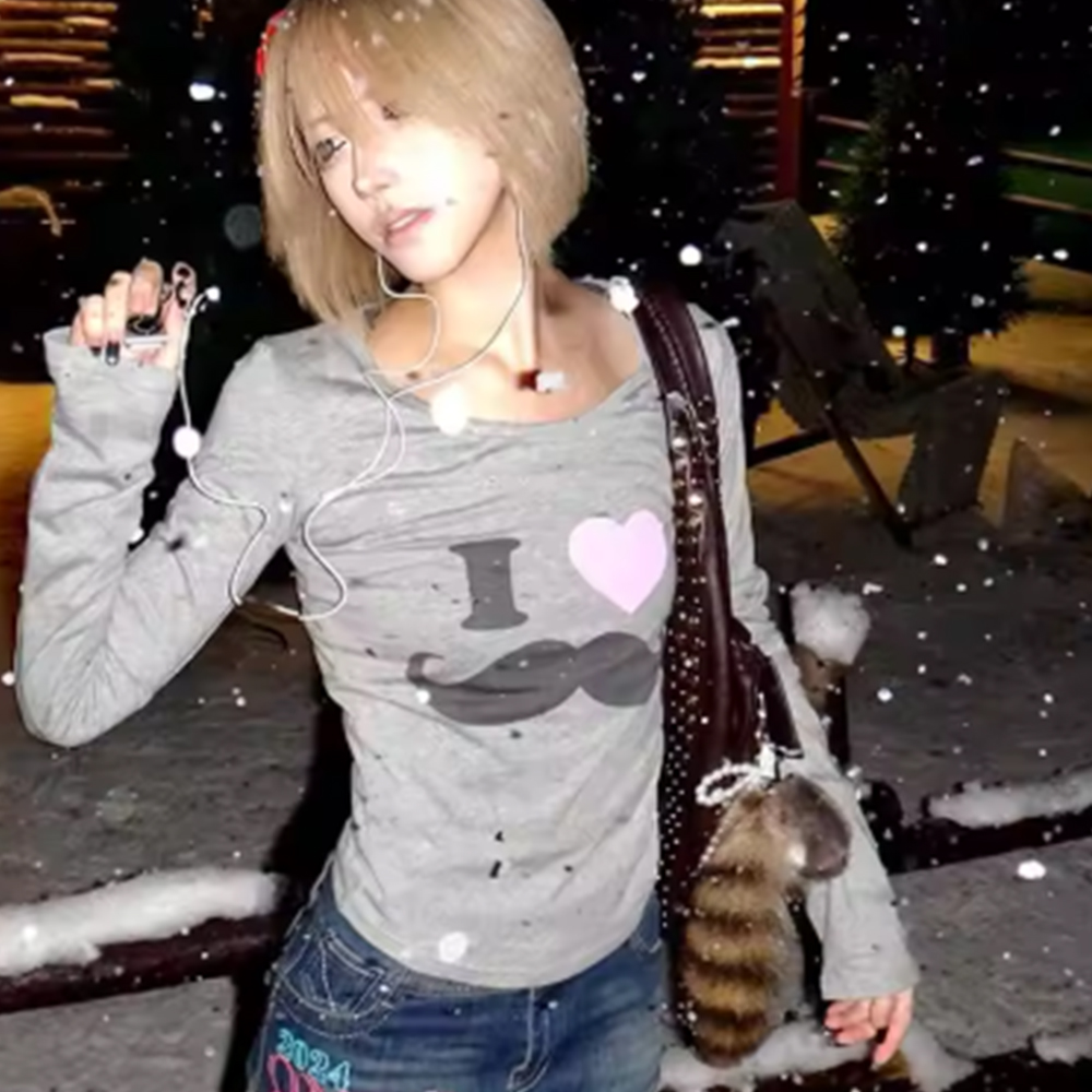 Japanese Y2K Beard Print T-Shi - đánh giá và giá Street Fashion Harajuku
