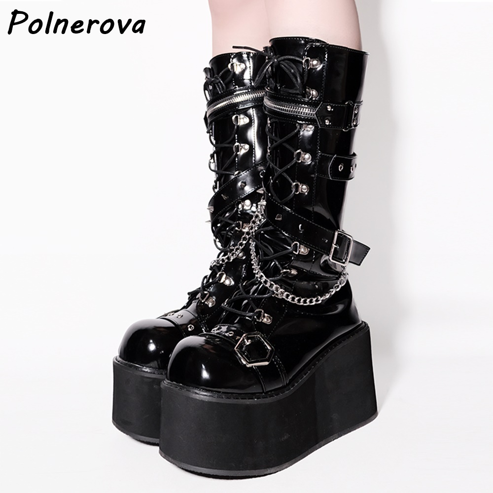 Black Platform Metal Chain Boo - đánh giá và giá Street Fashion Punk