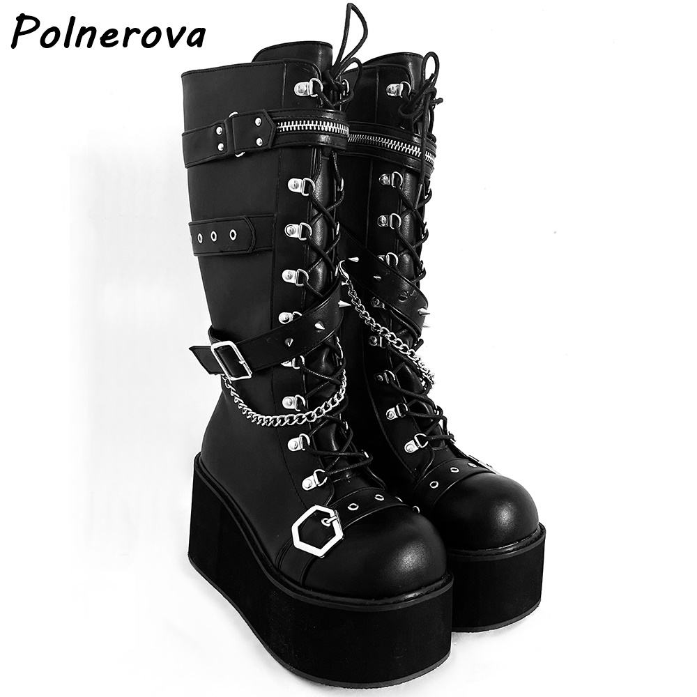 Black Platform Metal Chain Boo - đánh giá và giá Street Fashion Punk